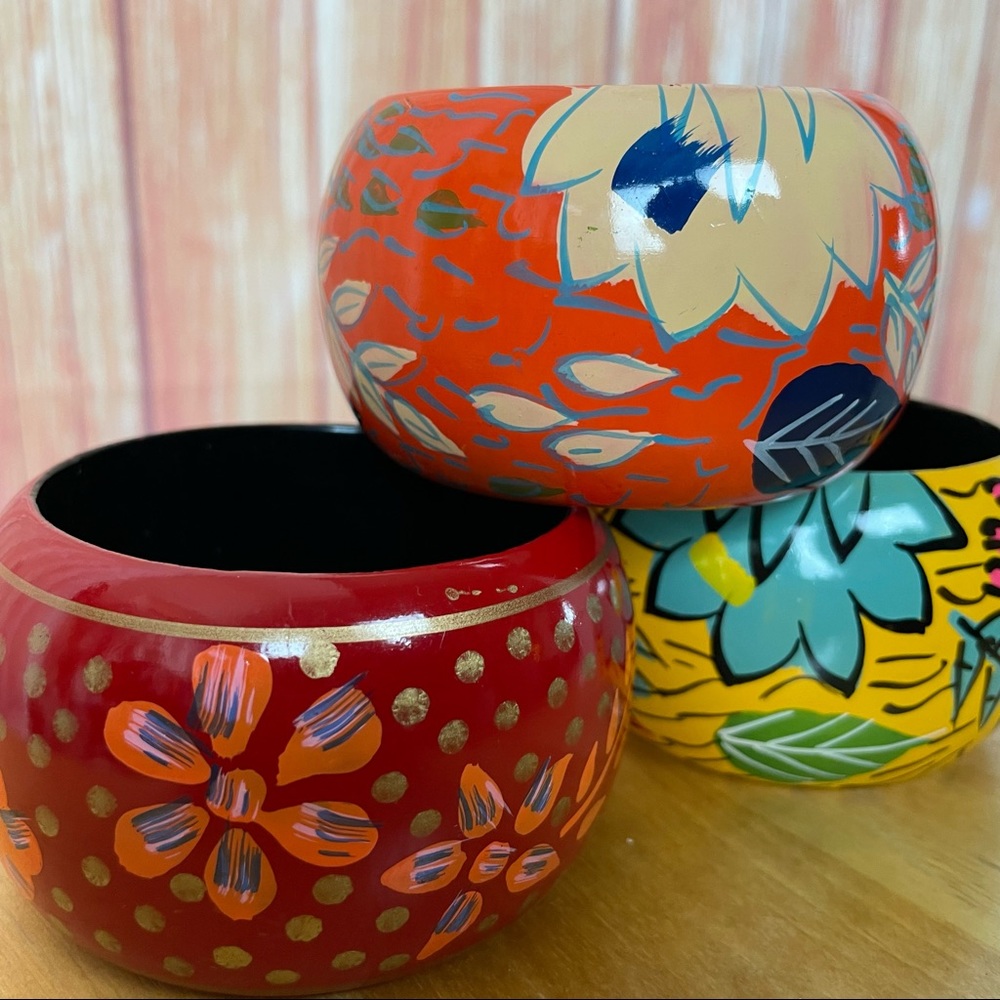 Stackable Wide Wooden Chunky Painted Bracelets (3… - image 6